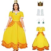 PAINEOMN Princess Dress for Women Halloween Princess Cosplay Costume Crown Earrings Gloves Set Adult Fancy Dress Suit