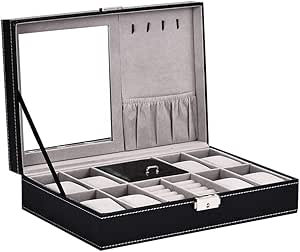 Watch storage box Vitrina de Reloj de 8 Ranuras, Piel sintética Negra