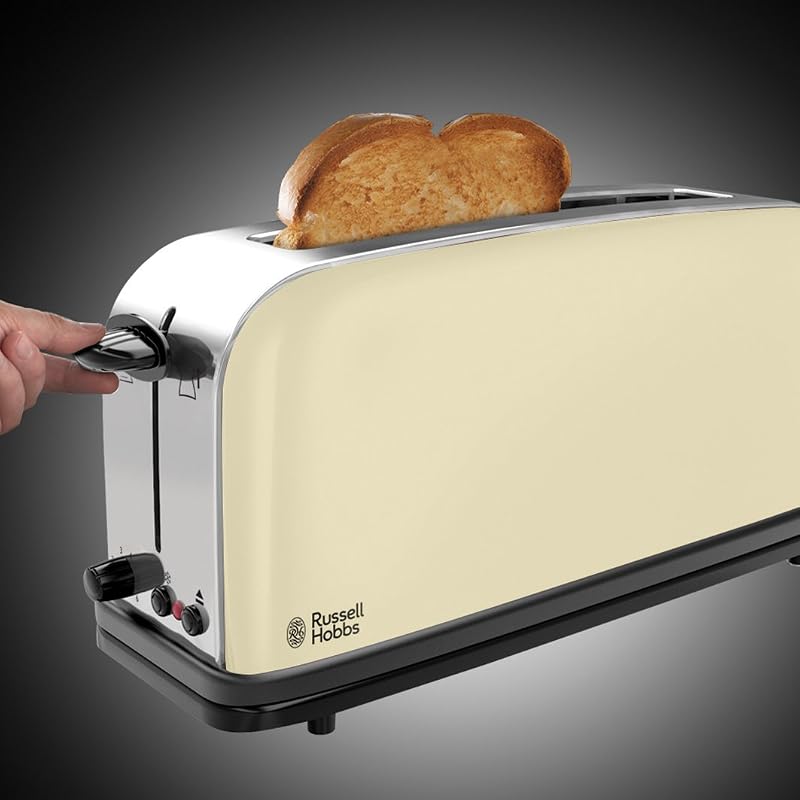 Grille Pain [Fente longue 2 Toasts/ 1 Tranche baguette] Colour+ Crème (extra large, 6 Niveaux de Brunissage rapide, Surélévation, Décongèle & Réchauffe, 1000W) Toaster 21395-56
