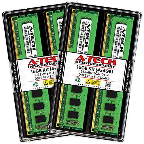 A-Tech 16GB (4 x 4GB) DDR3 1333MHz PC3-10600 Desktop RAM Kit | Non-ECC Unbuffered DIMM 240-Pin Memory Upgrade Modules