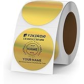 YIKIADA Gold Circle Thermal Labels Vinyl 1.5 Inch Self-Adhesive Round Glitter Stickers Roll Waterproof Printer Decals Name Tag for QR Code DIY Office Address 200 PCS