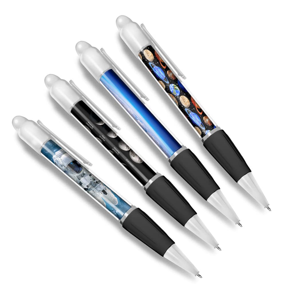 DV DESIGN Set of 4 Moon White Ballpoint Pens - Space Solar System Universe Astronaut Themed Boys Girls Men Women Pen #79615