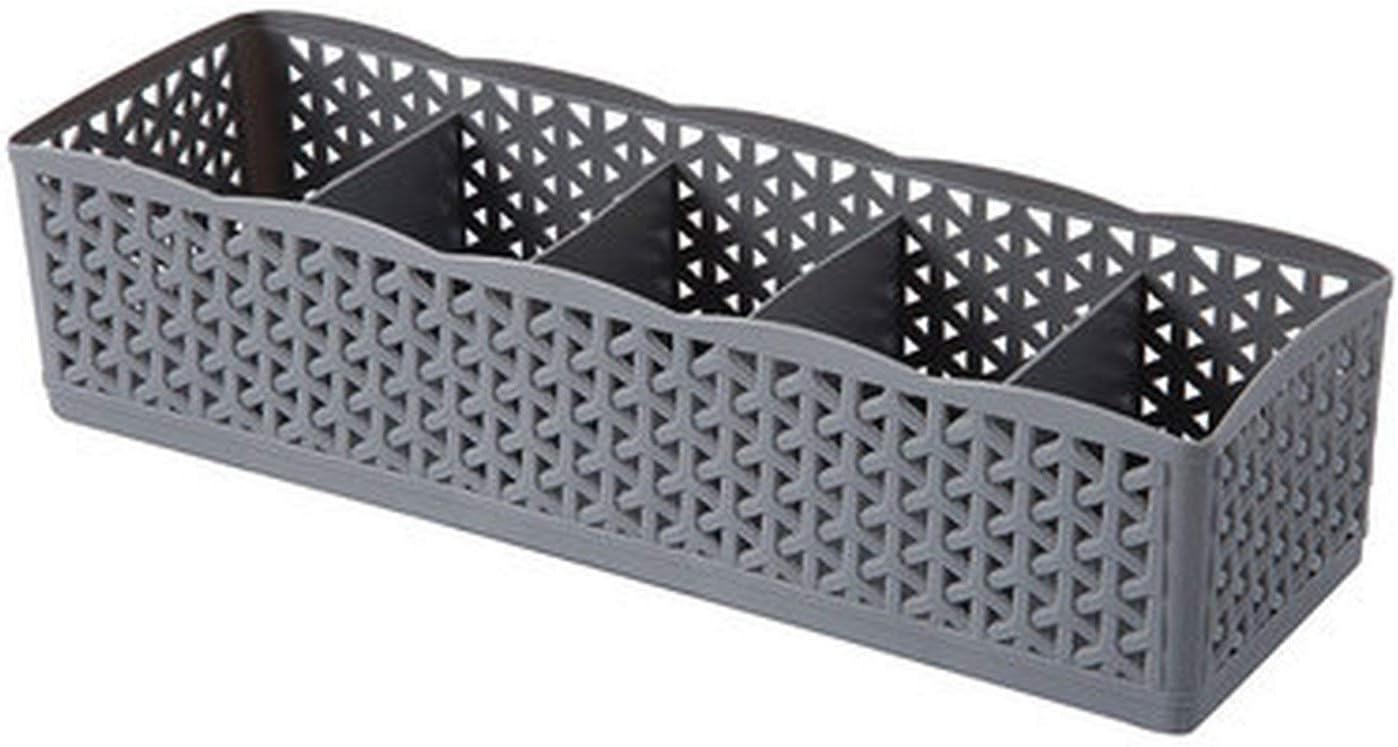 5 Grids Wardrobe Storage Box Basket Organizer Women Men Socks Bra Underwear Storage Box Plastic Container Makeup Organizer,Gray