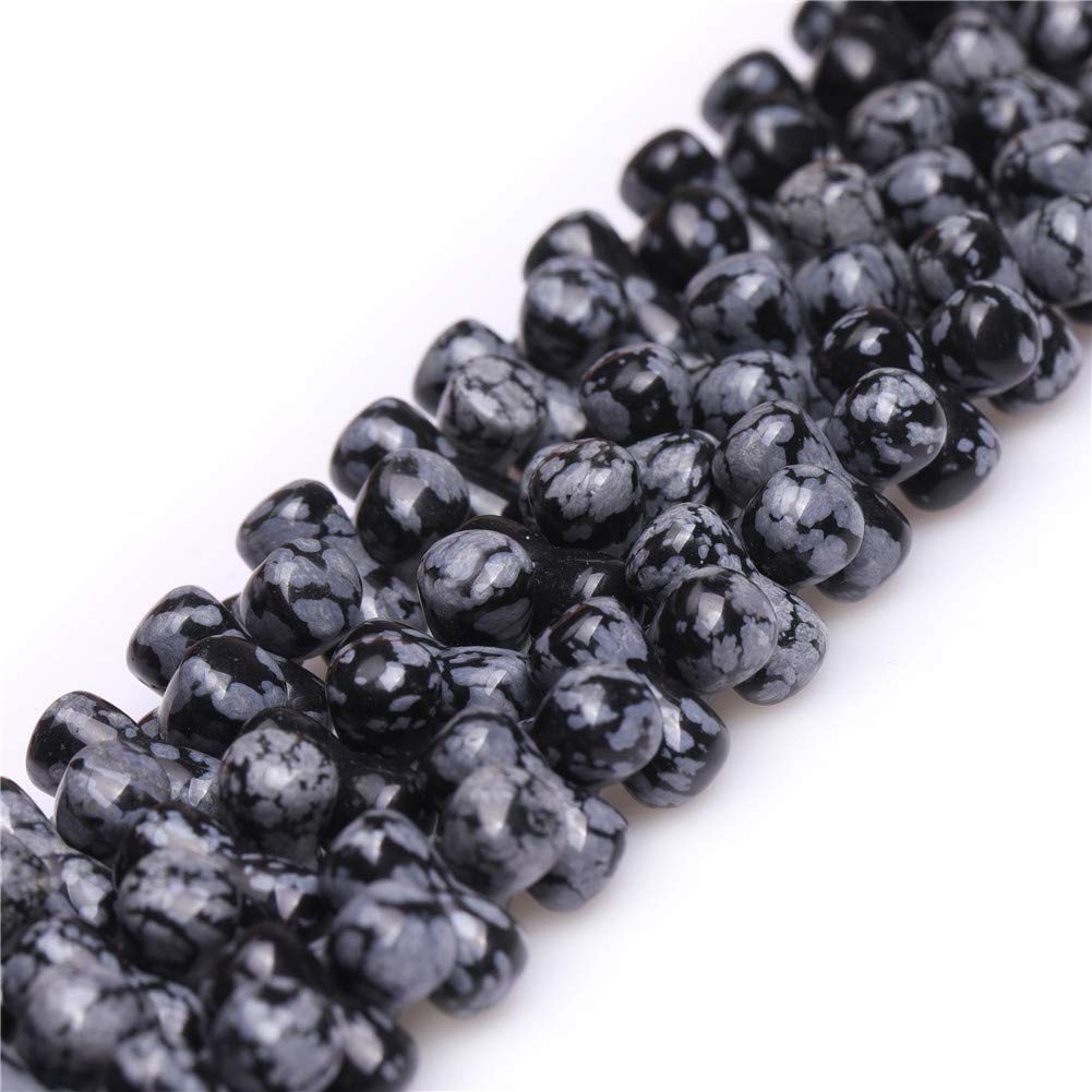 GEM-Inside 76Pcs 6x12mm Dumbbell Natural Snowflake Obsidian Jasper Gemstone Semi Precious Charms Beads for Jewelry Making 15" Strand Chakras Beads