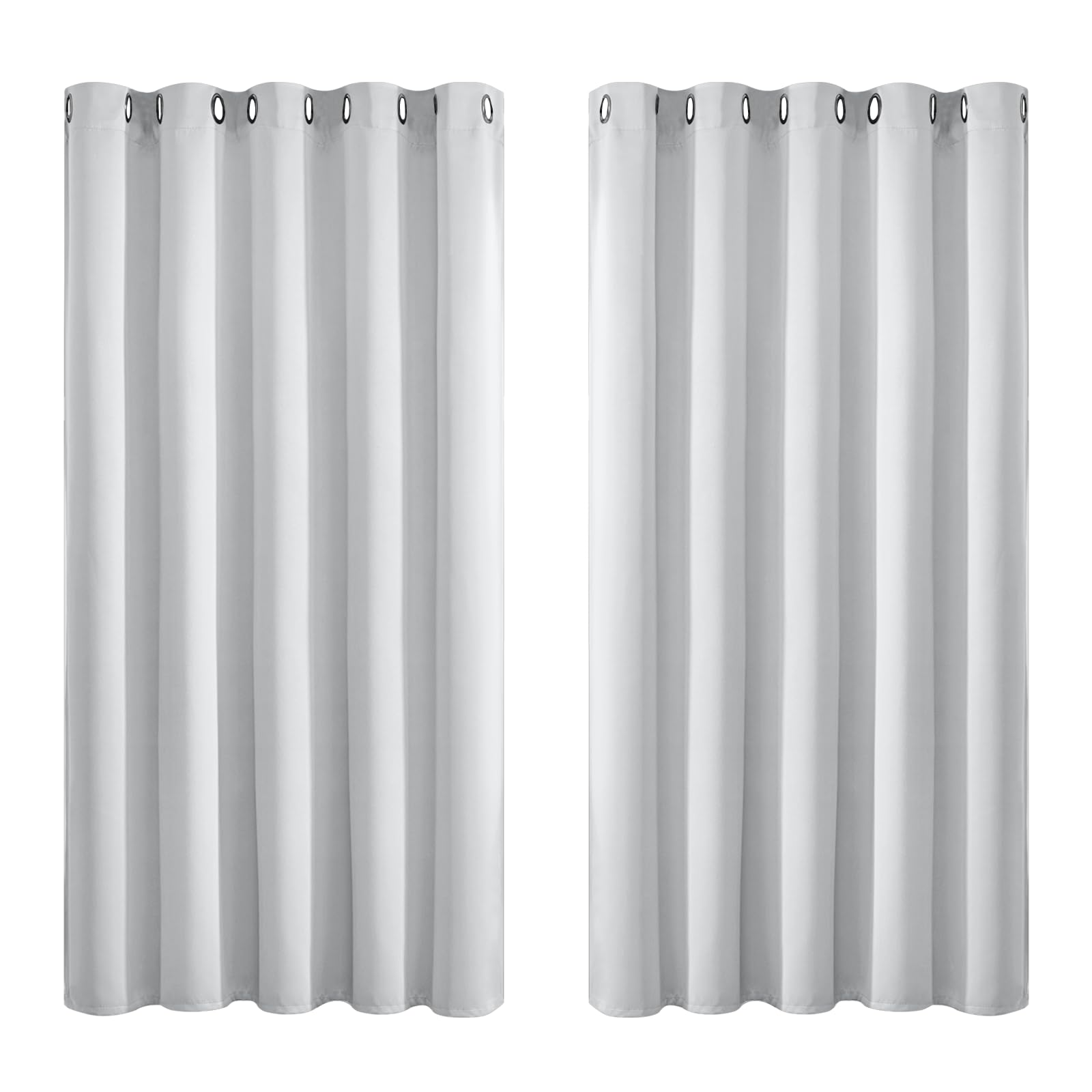 Yakamok Greyish White Curtains for Bedroom,Grommet Thermal Insulated Room Darkening Curtains for Living Room, 62W x 63L, 2 Panels Image