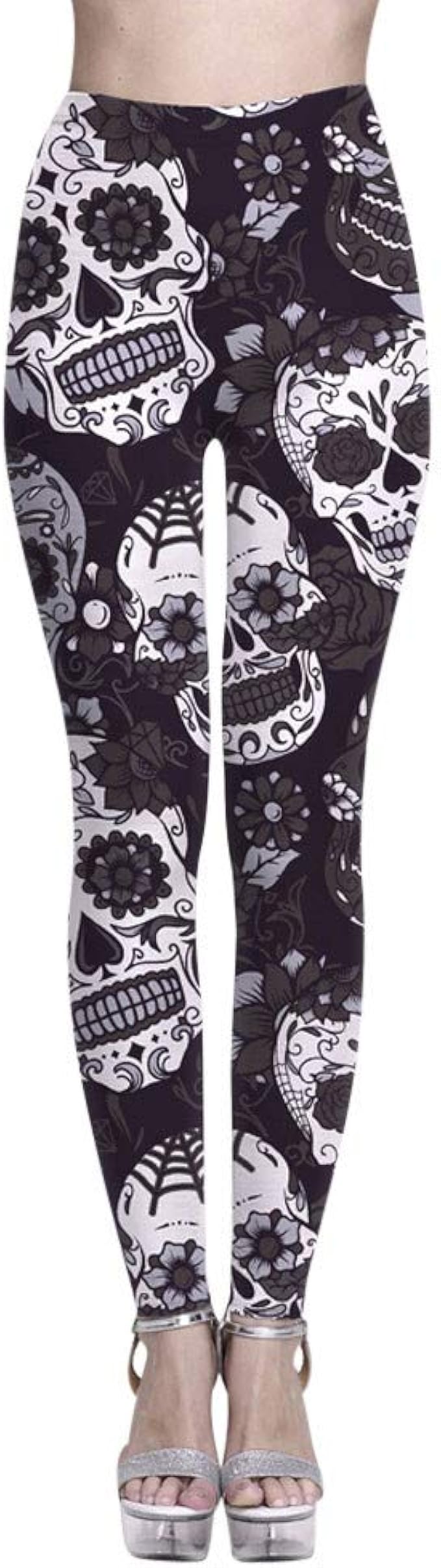 MEIbax Leggings Deportes Pantalones para Mujeres Personalidad Calavera Pintada Estampado 3D Imprimir Fitness Gym Yoga de Cintura Alta Deportivos Largos Skinny Mallas elásticas Running Gimnasio