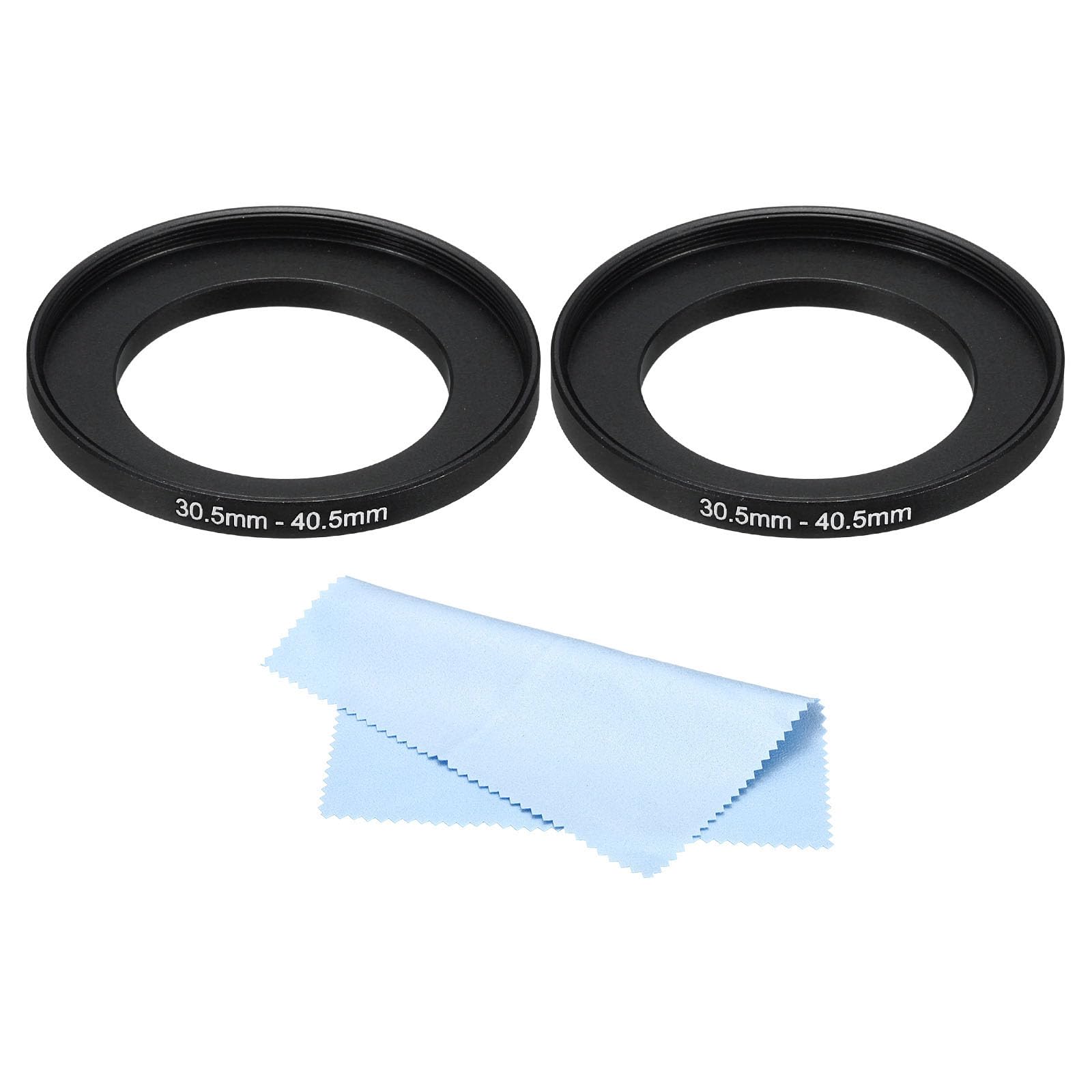 PATIKIL 30.5mm-40.5mm Metal Step Up Ring with Cleaning Cloth, 2 Pack Camera Lens Filter Adapter Ring Aluminum Filter Adapter Ring for Camera Lenses Hood, Black