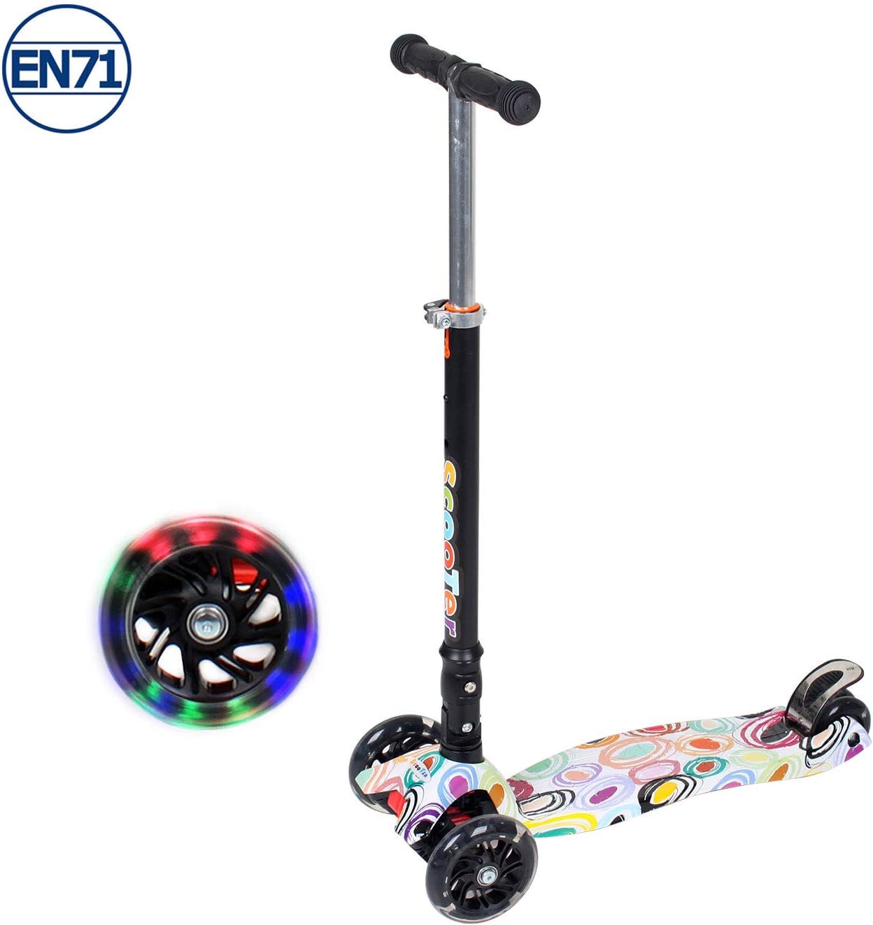 3 Wheel Scooter for Boys Girls Height Adjustable Foldable Kick Lightweight With Flashing PU Wheel Age 3-8 (white color circle)
