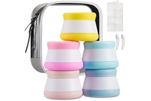 INSFIT Travel Containers for Toiletries, TSA Approved Silicone Cream Jars, Travel Size Containers with Lids, 5PCS BPA Free Leakproof Travel Accessories for Liquid Lotion with Labels Mini Spatulas