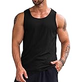 Runcati Men's Ribbed Tank Tops Knit Sleeveless Workout T Shirt Muscle Gym Fitness Tee