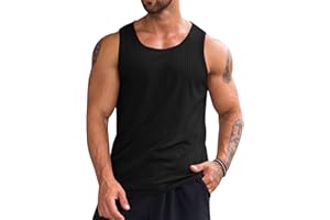 Runcati Men's Ribbed Tank Tops Knit Sleeveless Workout T Shirt Muscle Gym Fitness Tee