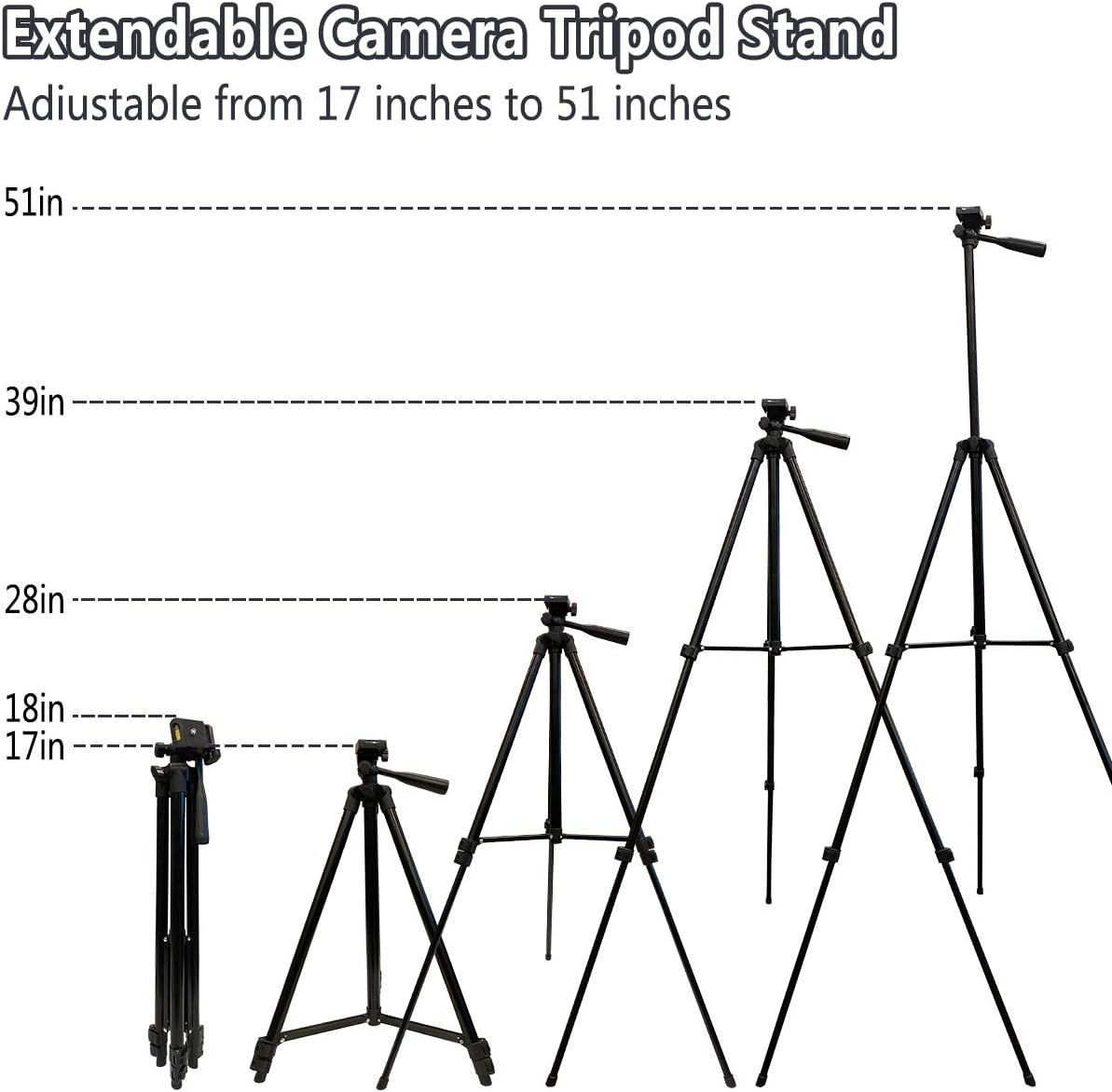 Phone Tripod, 51’’ Extendable Lightweight Aluminum Phone Tripod Stand with Cell Phone Mount Holder & Bluetooth Remote, Tripod for iPhone/Android/Smartphone & Camera (Black): Camera & Photo