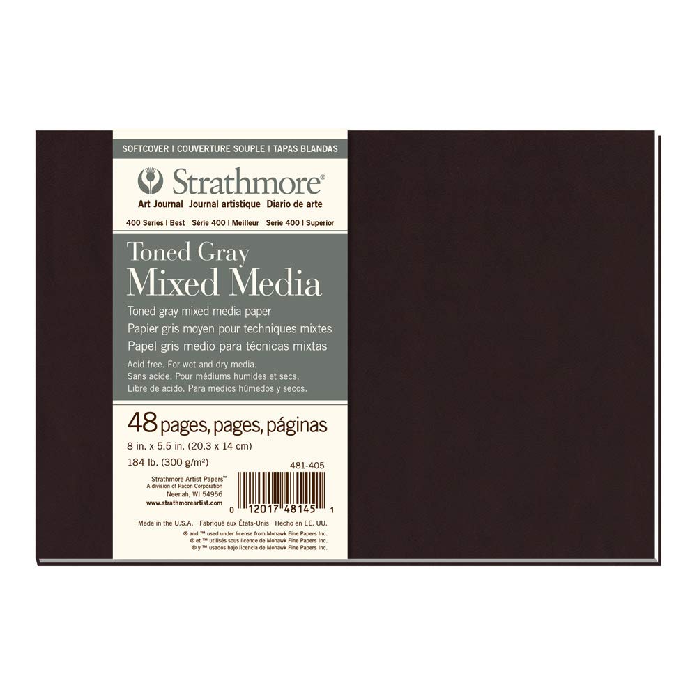 Strathmore 400 Series Softcover Toned Mixed Media Journal, 184lb Paper, Cool Gray, 8 x 5.5 inches, 24 Sheets (481-405)