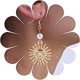 Andelaisi Boho Sun Dangle Earrings Vintage Sun Face Pearl Earrings Gold Celestial Sun Hook Earrings Personalized Sunflower Earrings Jewelry for Women