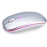 AZTZATZ Wireless Bluetooth Mouse Rechargeable Long Lasting Dual Mode - BT 5.2 & 2.4G Silent RGB LED Mice, Slim Portable Ergonomic Mouse for Laptop/PC/Tablet/MacBook/iPad/Apple Devices(Silver)
