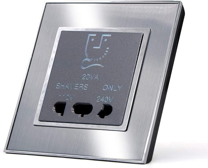 BSEED Shaver Socket Dual Voltage 110 V 240 V, Brushed Steel Shaving