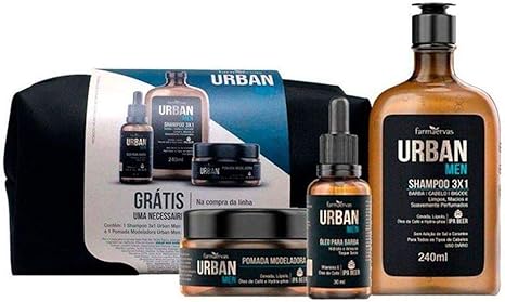 Kit Urban Shampoo + Óleo + Pomada- Grátis Necessarie, Urban, Incolor/Branco Transparente, pacote de 3 