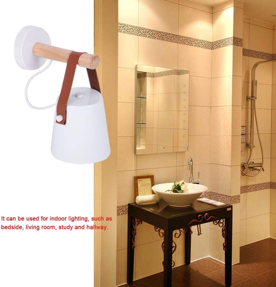 Zerodis Wall Light Sconce Modern Wooden Iron Led Wall Lamps Minimaslist E27 Wall Lamp Light Fixture for Living Room Bedrooms Bedside Study Porch Corridor (White) - Image 3