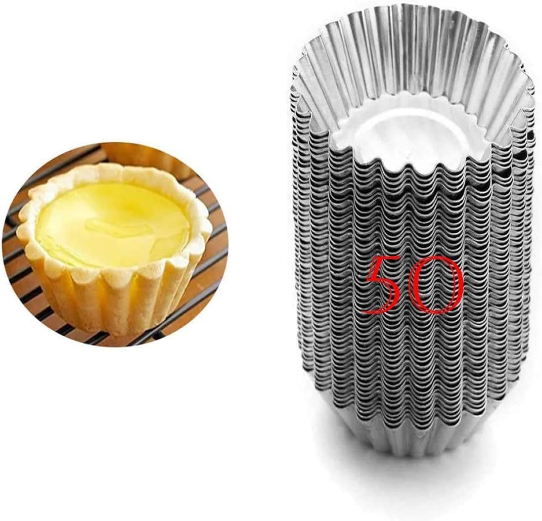 Yuecoofei 50 Pcs Egg Tart Molds for Baking,Mini Cupcake Cake Muffin Mold Tin Pan Baking Tool,Reusable Quiche Bakeware for Pies, Quiche, Cheese Cakes, Desserts