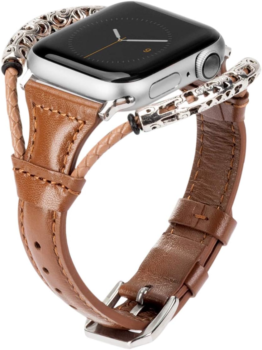 Glebo Classic Leather Band Compatible with Apple Watch Band 38mm 40mm 42mm 44mm Women, Leather iWatch Band Womens Straps…