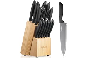 D.Perlla Knife Set, 15-Piece Kitchen Knife Set with Wooden Block, High Carbon Stainless Steel Knife Block Set with BO Oxidati