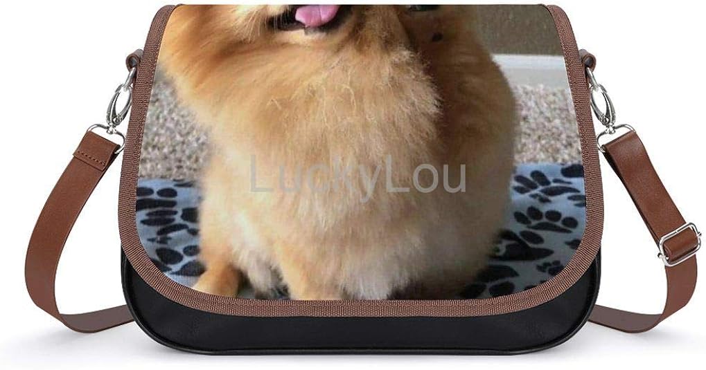 Pomeranian Dog Fashion Leather Crossbody Handbag Satchel Tote Bag