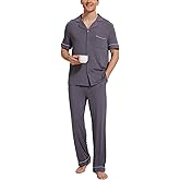 GYS Bamboo Viscose Men's Pajama Sets Short Sleeve Notch Collar Lounge Set with Pockets