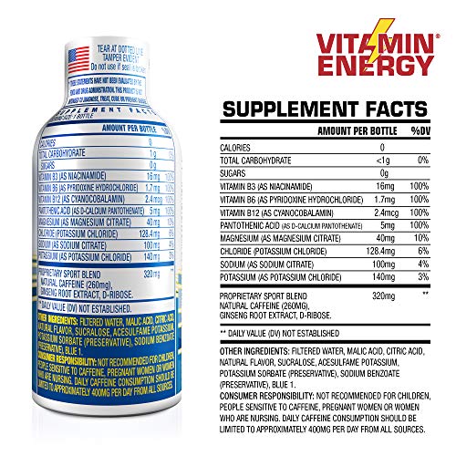 Vitamin Energy Sport+ Energy Drink Shots, Blue Raspberry Flavor, Up to