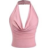 SOLY HUX Women's Halter Top Sparkly Sexy Backless Party Crop Tops Club Rave Festival Outfits Black
