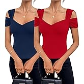 Blingfit Cold Shoulder Tops Summer Tunic Shirts for Women T Shirts V Neck Short Sleeve Casual Tees Blouses 2026