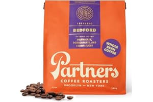 PARTNERS COFFEE ROASTERS - Whole Bean Coffee (Bedford - Espresso, Medium Roast) 12oz - Fruity, Complex, Bright Espresso - Marmalade, Pomegranate, Sugar - Whole Coffee Beans - Roasted in New York City