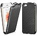 iPhone SE Case, GreatShield SHIFT CX Carbon Fiber Design Flip Leather Cover for Apple iPhone SE 5S 5 - Black