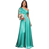 homdor One Shoulder Bridesmaid Dresses for Women Satin Formal Dress A Line Pleated Evening Gown with Bow