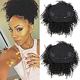 12inch Human Hair Afro Puff Kinky Curly Ponytail Extensions for Black Women Kinky Curly Drawstring Hair Ponytail Hairpieces Natural Kinky Curly Clip in Ponytails