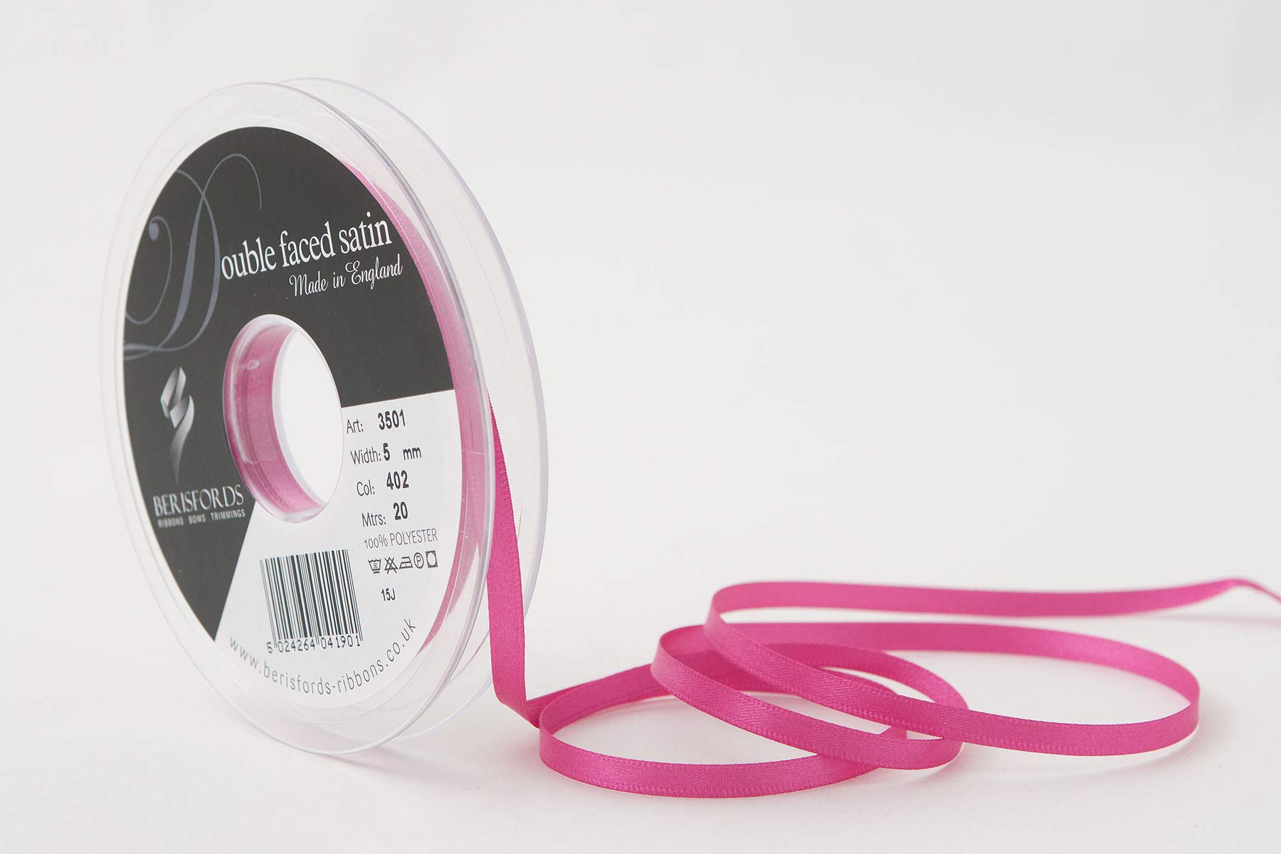 Berisfords Double FACE Poly Satin Ribbon, Fuchsia, 5 mm
