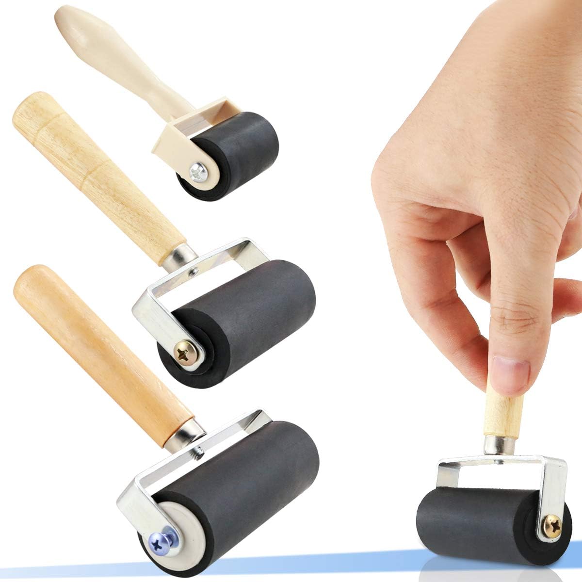 Bignc 3 Pack Rubber Roller Brayer Rollers, Art Craft Roller for Print, Ink, Stamping
