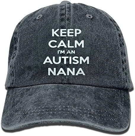 FengMao Keep Calm I'm an Autism Nana Adjustable Washed Cap Cowboy Baseball Hat Navy