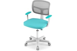 HOMGX Kids Desk Chair, Ergonomic Kids Swivel Study Chair with Lumbar Support, Breathable Mesh & Universal Wheels, Height Adjustable Kids Computer Chair for Boys & Girls (Cyan)