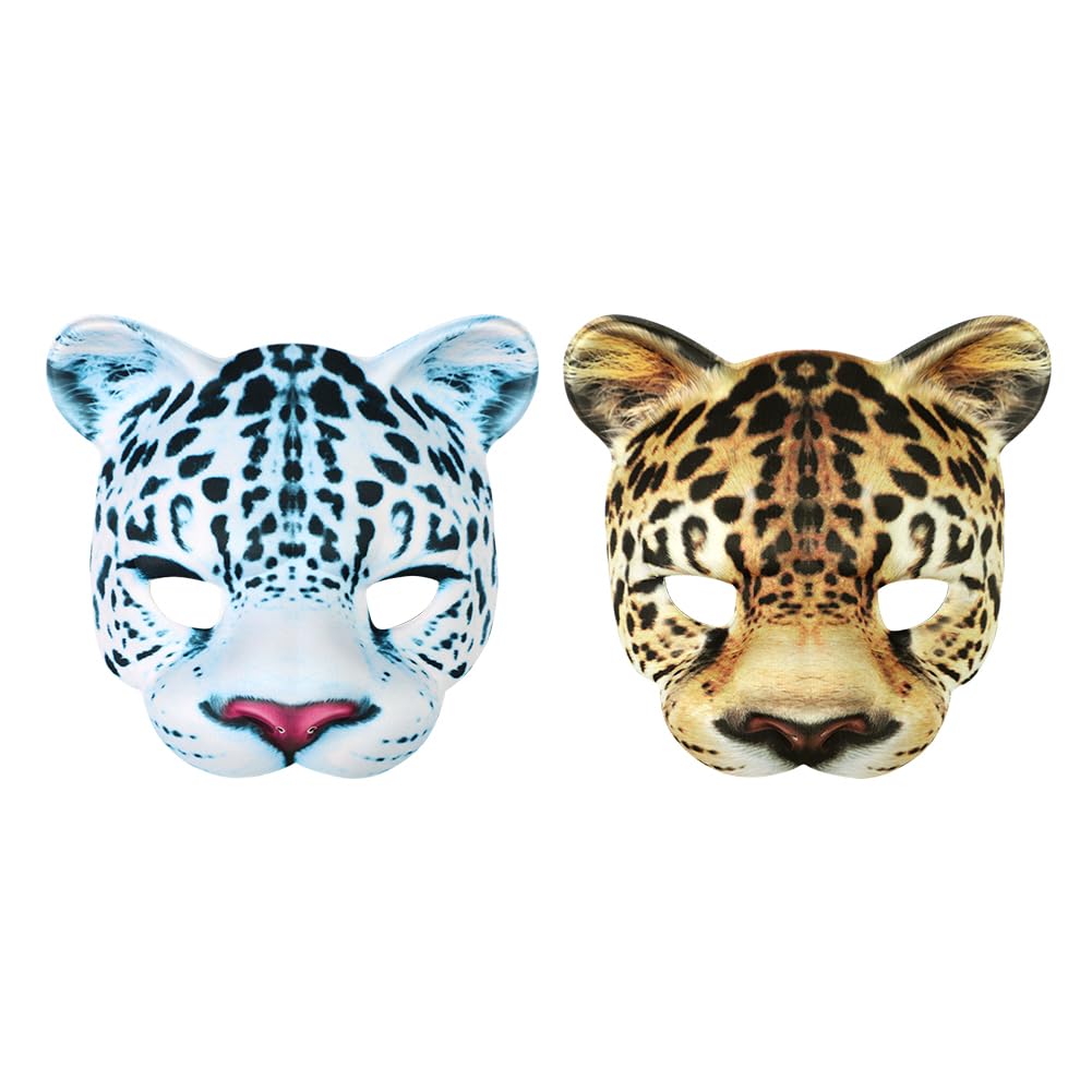 JNGUOSICN 2pcs Scary Animal Masks Leopard Tiger Cosplay Masks Halloween Realistic Animal Half Face Cover Funny Party Dress Up Photo Props for Masquerade Carnival Makeup Theme Party