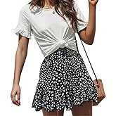 Hoerev Womens Girls Floral Flared Short Skirt Cute High Waist Ruffle Skirt Beach Mini Skirt