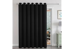 Joydeco Blackout Patio Sliding Door Curtains 84 Inches Long, Grommet Privacy Room Divider Curtains, Extra Wide Thermal Blackout Drapes for Bedroom Living Room (Black, 100Wx84L, 1 Panel)