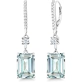 Gem Stone King 13.58 Cttw Sky Blue Simulated Aquamarine Drop Dangle Earrings For Women In 925 Sterling Silver | Emerald Cut 14X10MM