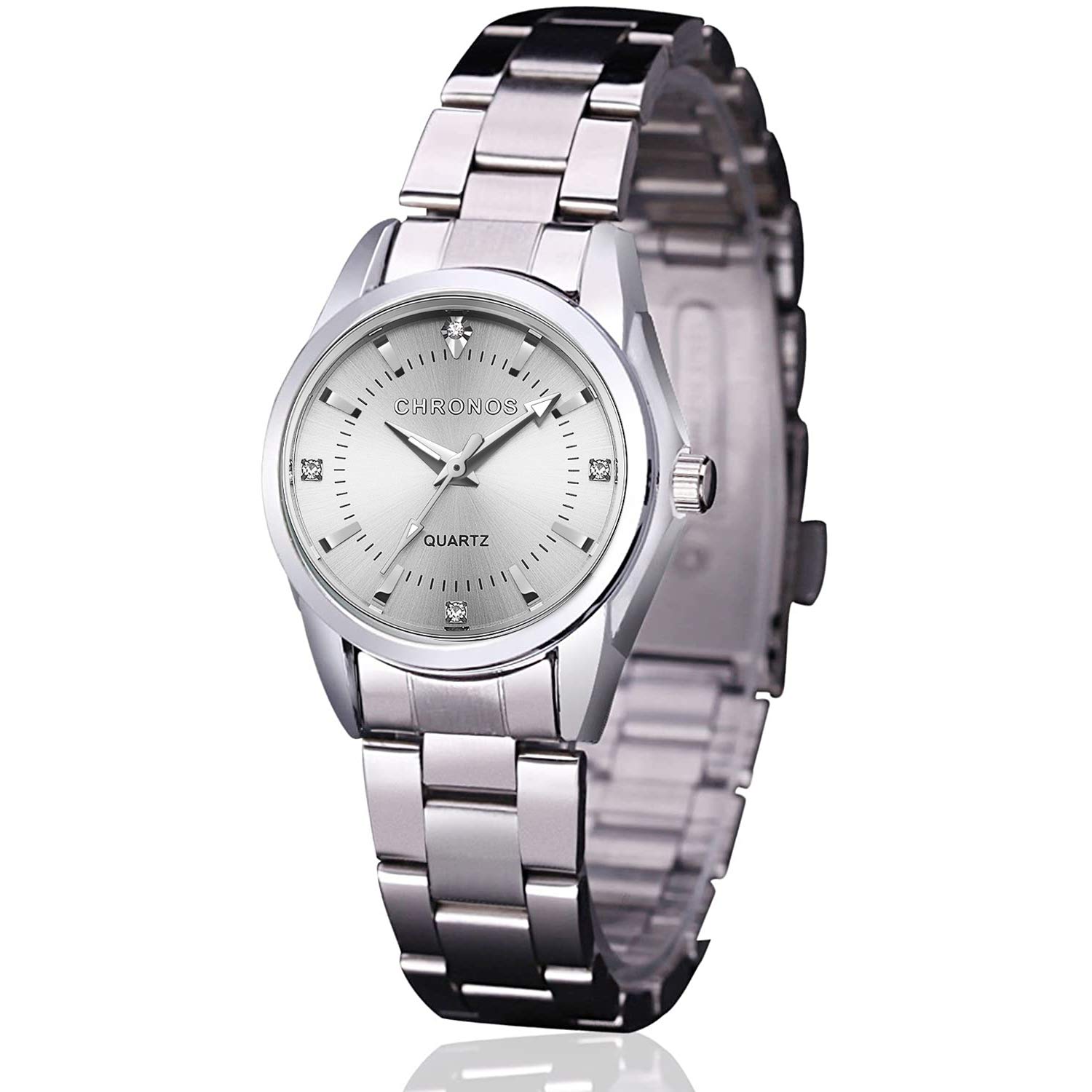 Women Lady Dress Analog Quartz Watch with Stainless Steel Band, Simple Design Easy Reader Wrist Casual Fashion Waterproof Water Rsistant Watches Luminous Noctilucent Wristwatch Silver - Best Gift