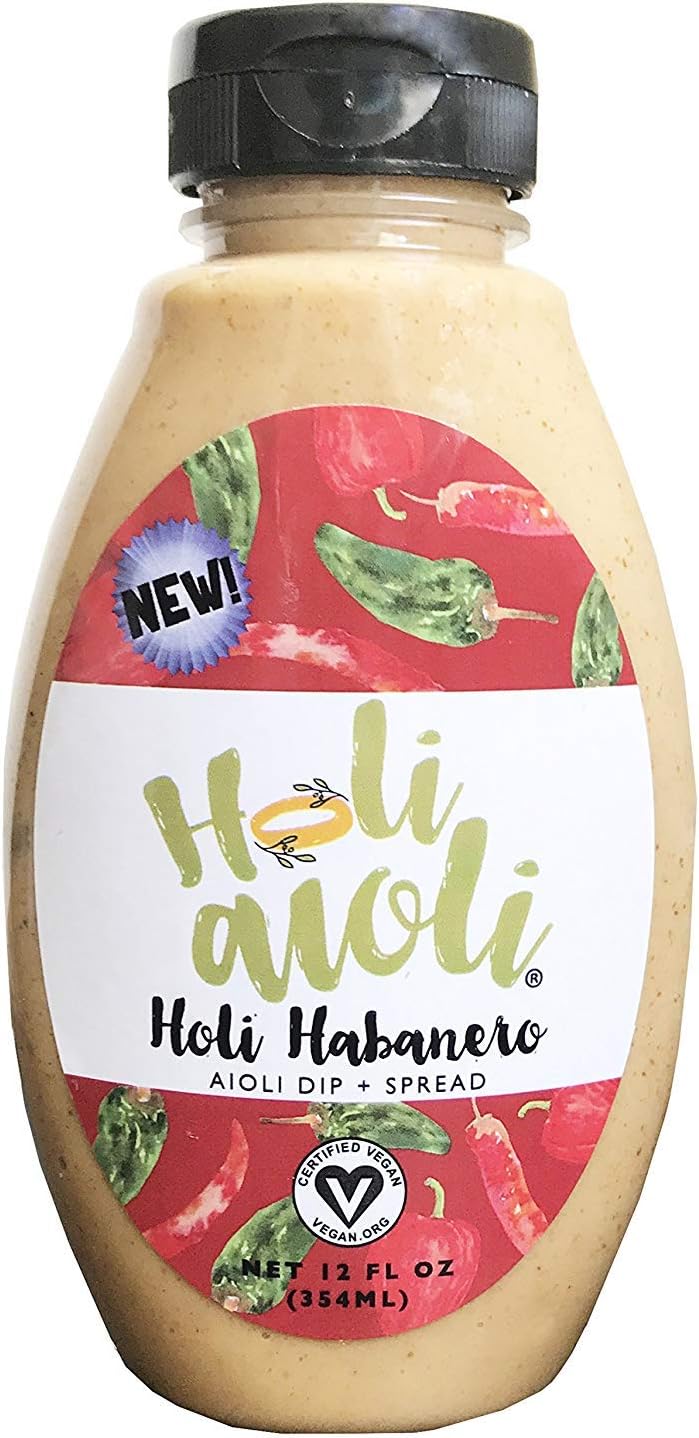 Holi Aioli Holi Habanero Sandwich Spread & Mayonnaise Alternative - Low-Calorie, Healthy, 100% Vegan Dressing Dip - Mayo Replacement Salad Dressing with Organic Ingredients - 12 Fluid Ounces