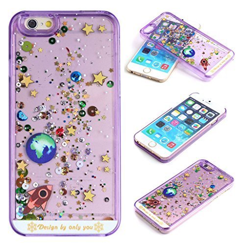 Yoption Liquid Case for iPhone 6 6s 4.7,Starry Sky Transparent Plastic 3D Glitter Creative Design Flowing Floating Glitter Sparkle Universe of Stars Hard Case Cover for iPhone 6 6s 4.7(Purple)