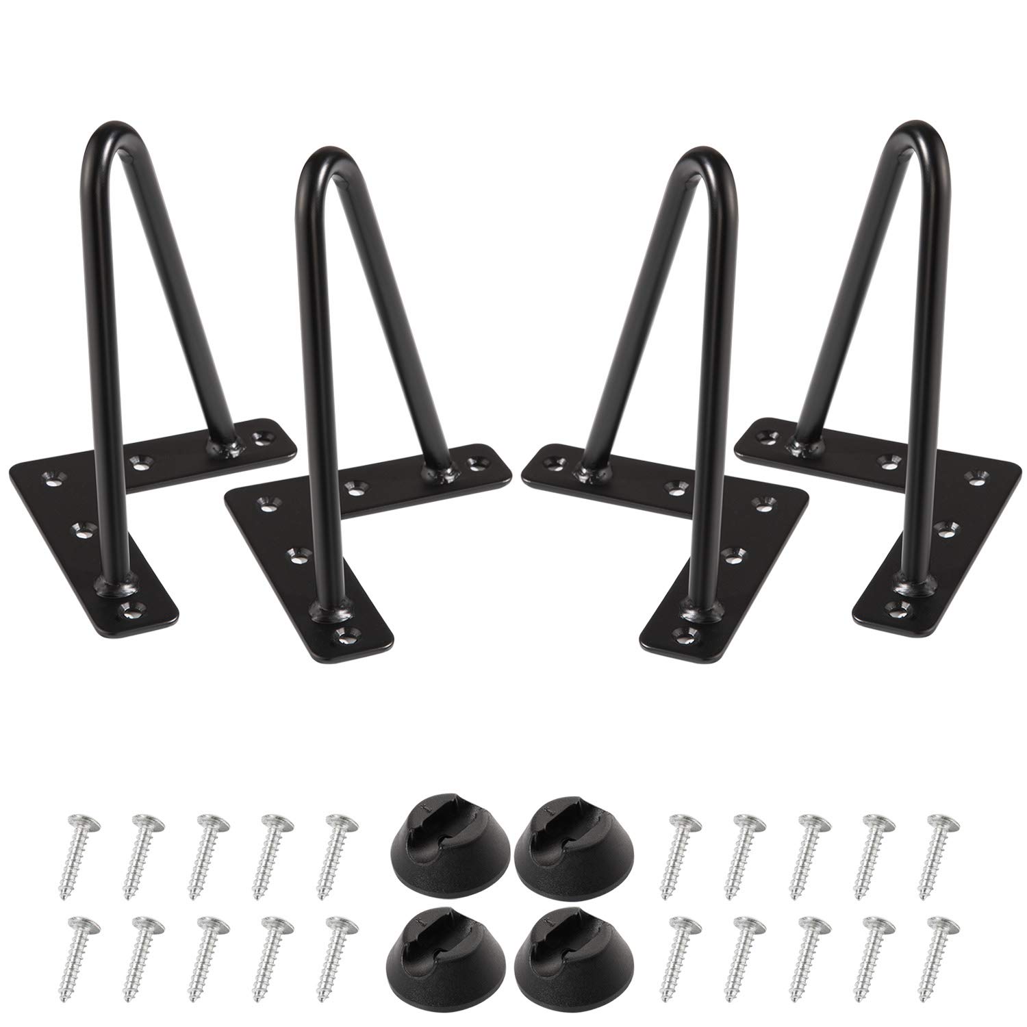 MSOBAIW 6" Hairpin Legs Heavy Metal Table Legs for Cabinet, Bedside Table, Furniture Legs, 3/8" Dia SatinTwo-Rod Iron Wire Legs for DIY Furniture