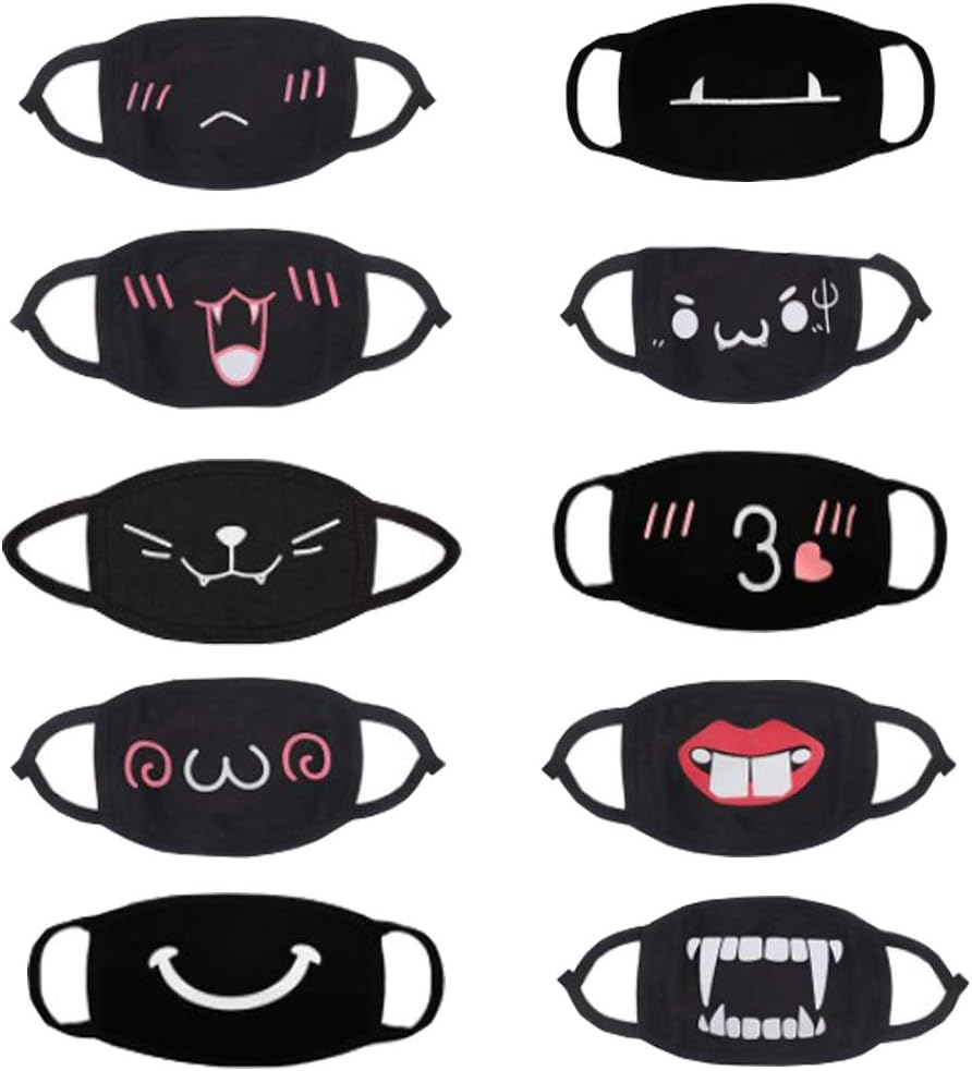 Cartoon Mouth Mask, 10 Pcs Funny Face Mask Anti-dust Cotton Muffle Mask For Teens Adults Men Women