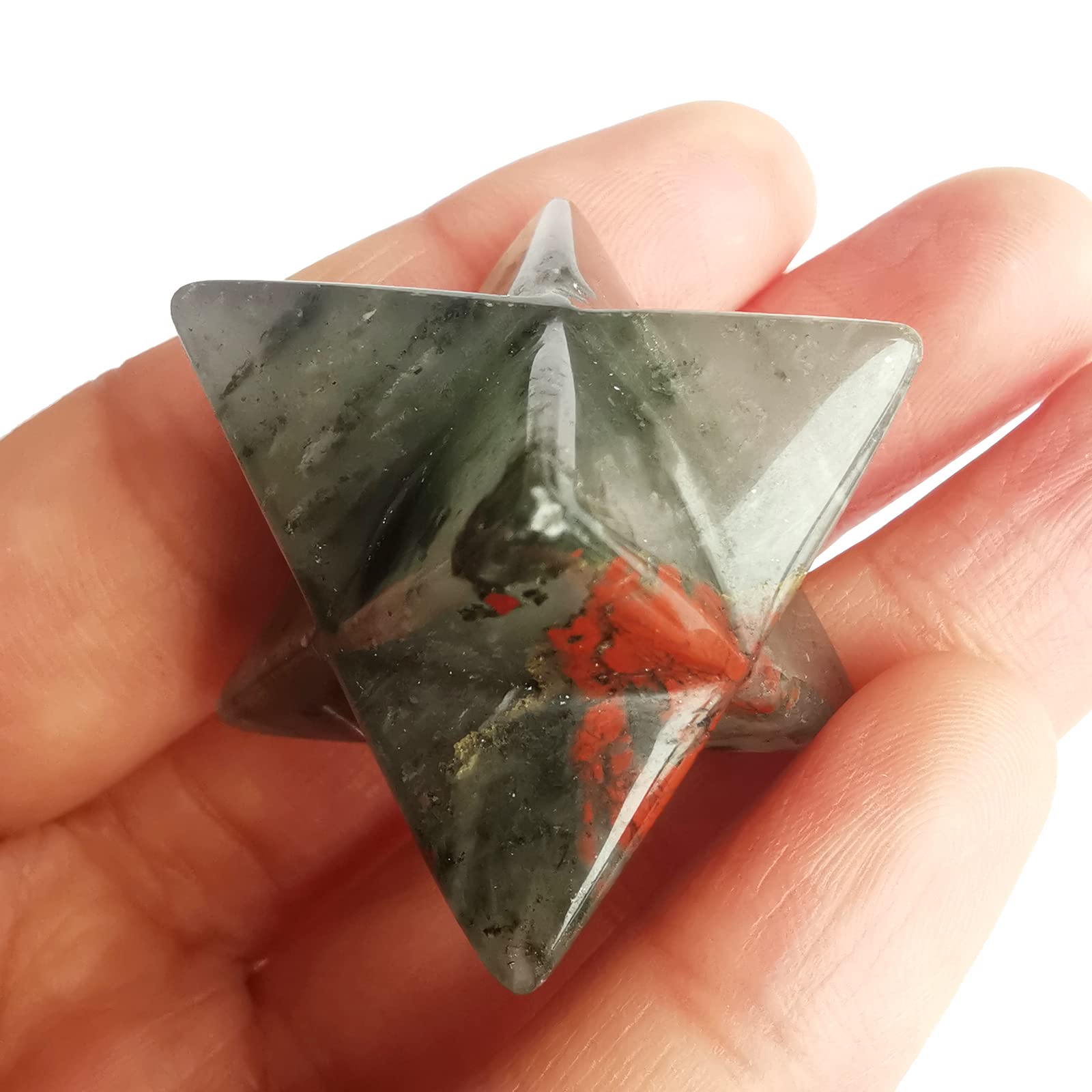 Lovionus89 Natural Africa Bloodstone Merkaba Crystal Protection Sacred Meditation Energy Generator Healing Chakra Six-pointed Star 1 Inch