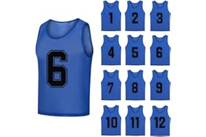 SHIJIXING 12 Pack（1-12） Numbered Pinnies/Soccer Training Bibs/Basketball Jerseys for Kids,Youth and Adults