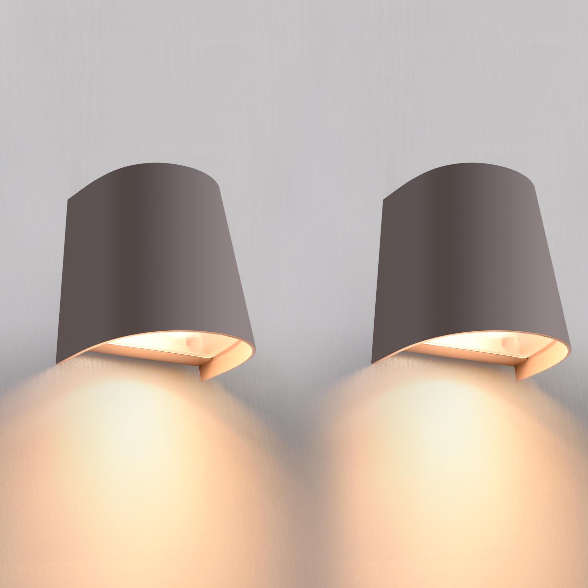 FUDESY 2 Pack Outdoor Wall Lights Mains Powered, IP65 Waterproof Exterior Wall Sconce, Down Outside Wall Lights 7W, Modern Gray Plastic Wall Lamp for Patio, Porch, Garage, Front Door, Grey